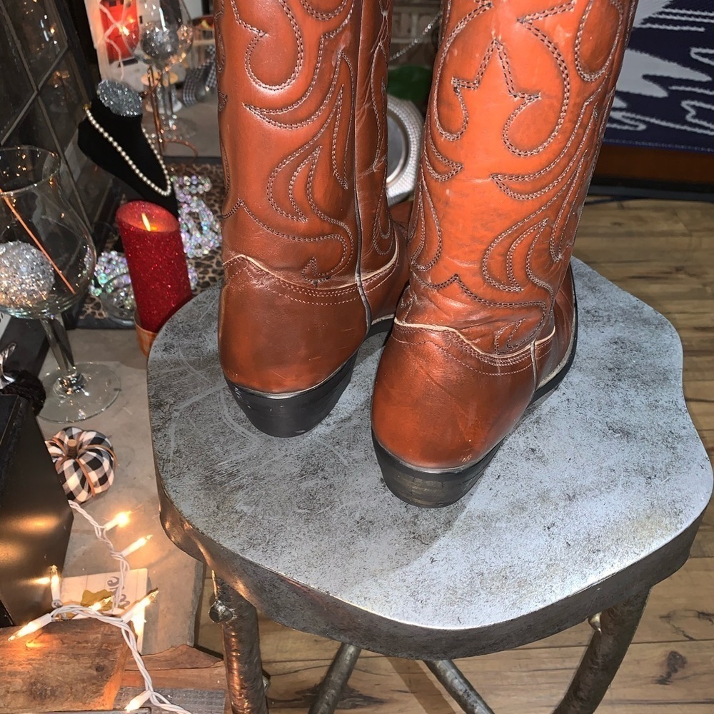 New West Men’s Leather Cowboy Boots Brown 9 1/2 - Picture 3 of 8